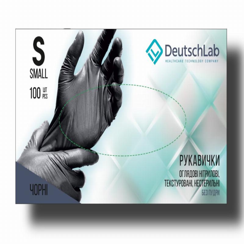 Рукавички нітрилові, нестерильні, без пудри, розмір S, чорні, "DeutschLab"